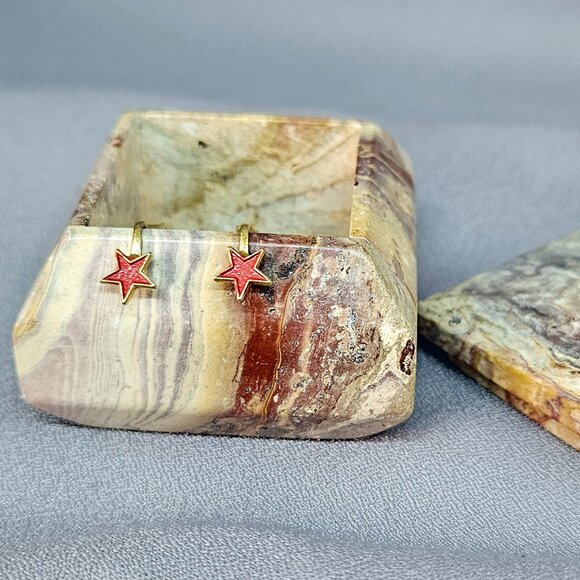 Clip-on Earrings, Red Hearts, Gold tone, Dainty, Petite, Cute - 1/2" - Picture 3 of 6